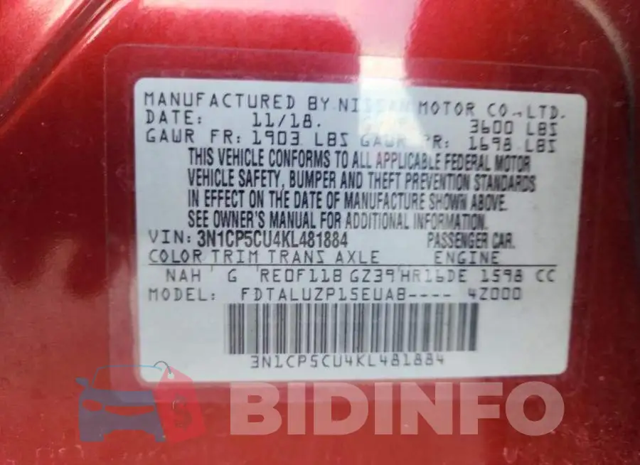 3N1CP5CU4KL481884 Photo# 13