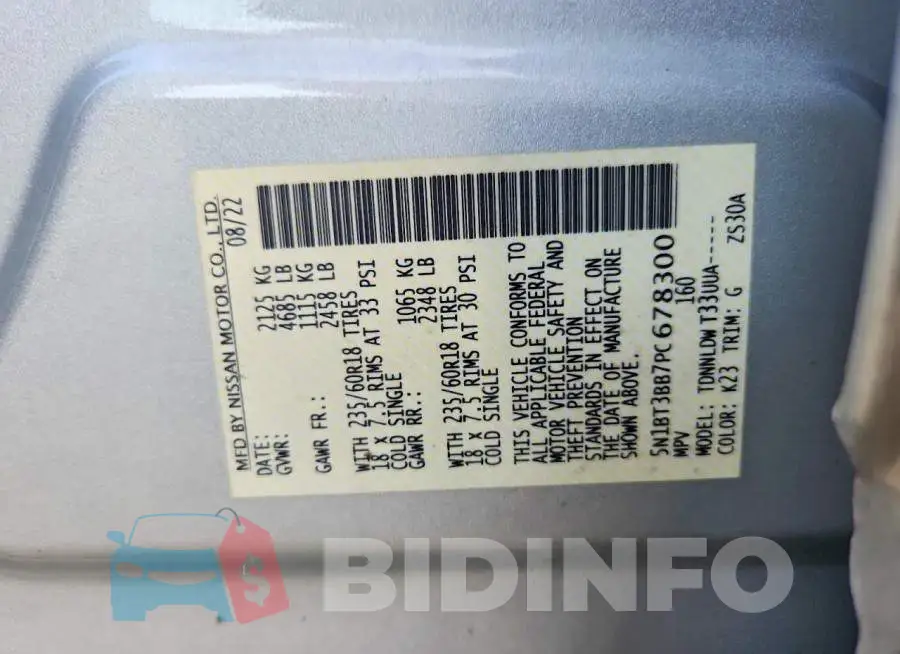 5N1BT3BB7PC678300 Photo# 14