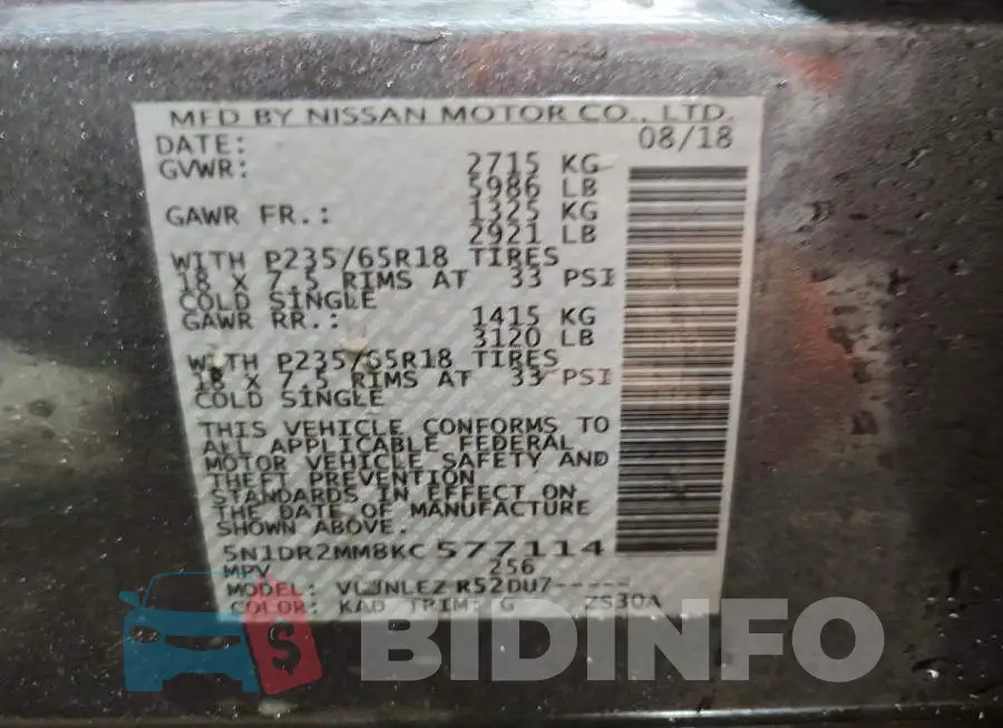 5N1DR2MM8KC577114 Photo# 13