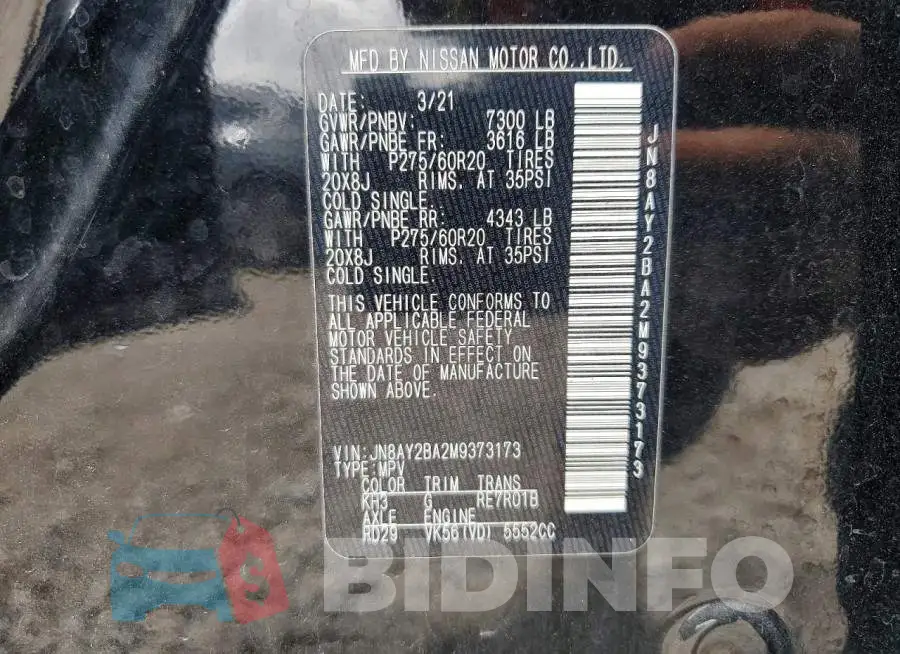 JN8AY2BA2M9373173 Photo# 14