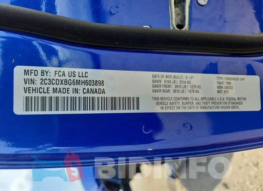 2C3CDXBG6MH603898 Photo# 13
