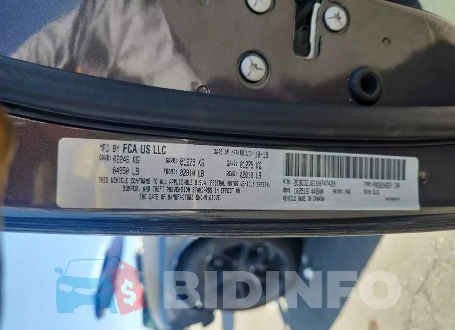 2C3CDZJG1KH747420 Photo# 13
