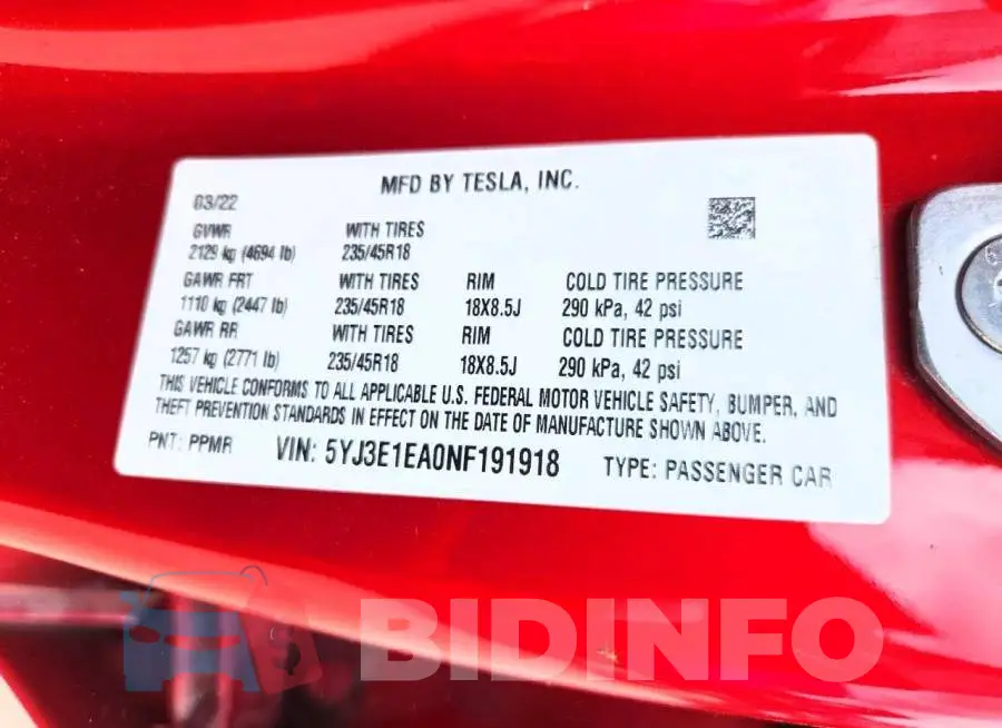 5YJ3E1EA0NF191918 Photo# 12