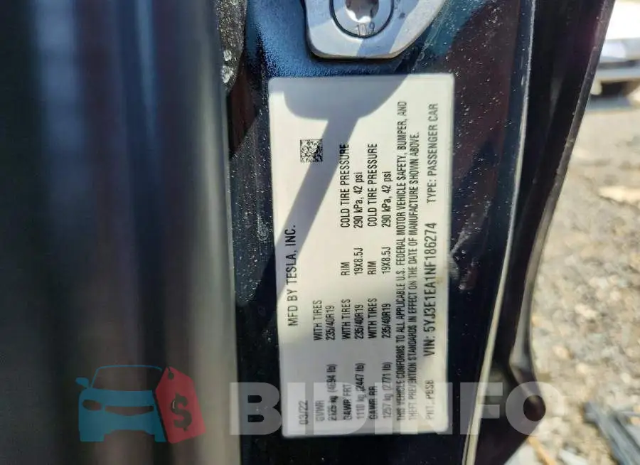 5YJ3E1EA1NF186274 Photo# 12