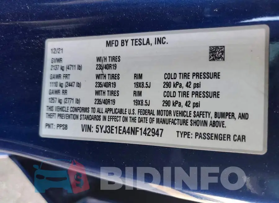 5YJ3E1EA4NF142947 Photo# 12