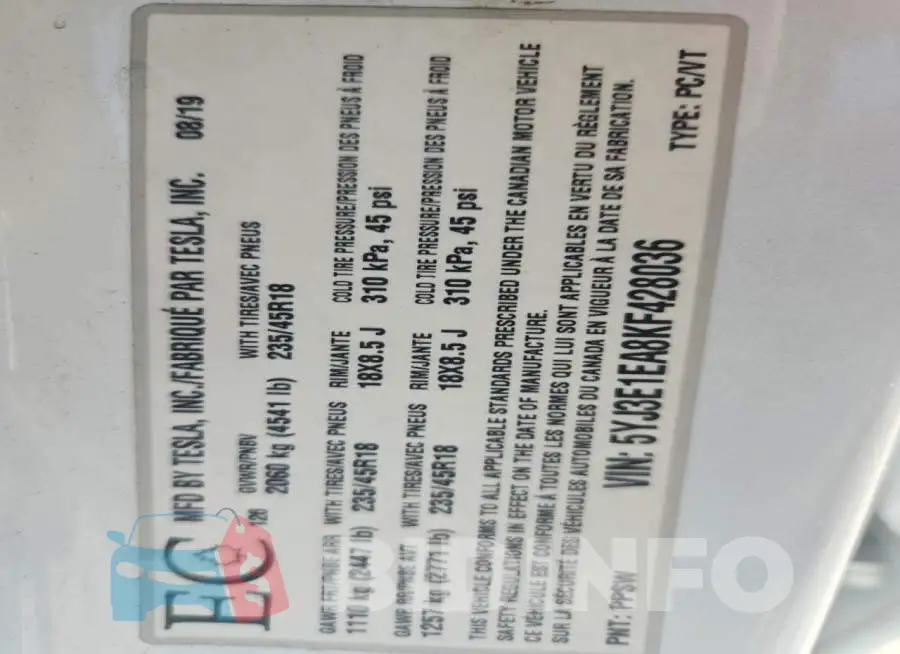 5YJ3E1EA8KF428036 Photo# 12
