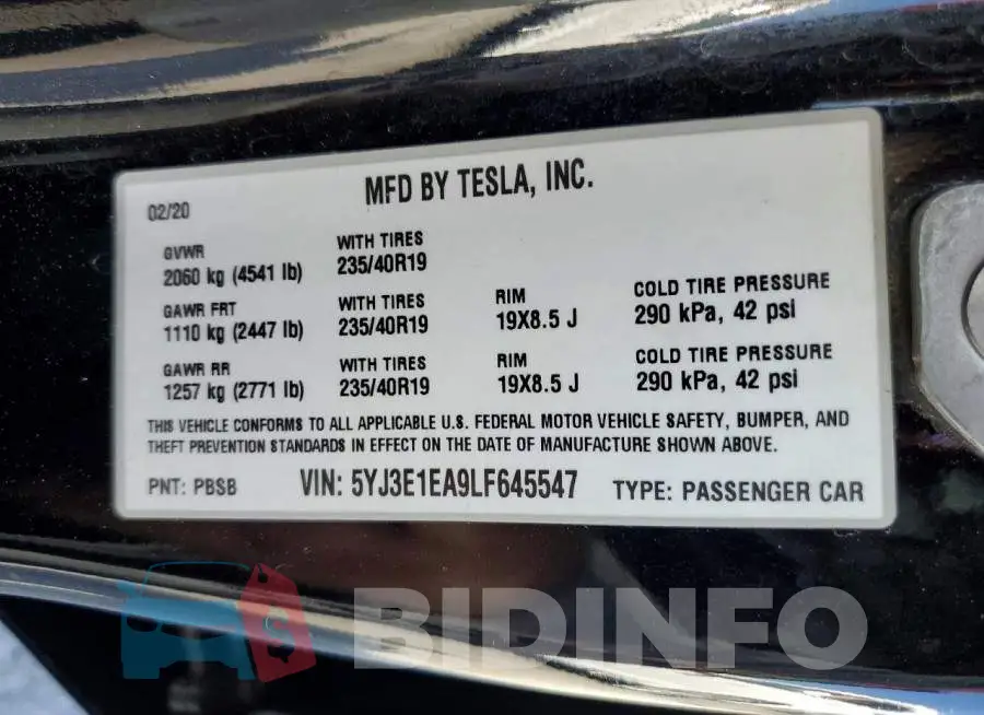 5YJ3E1EA9LF645547 Photo# 12