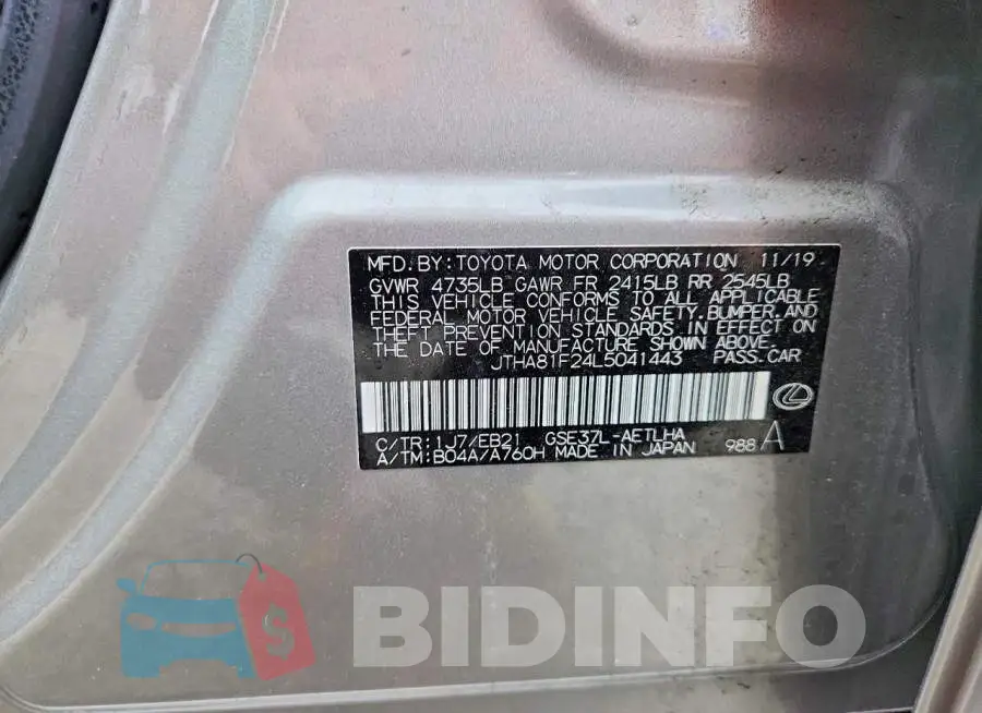 JTHA81F24L5041443 Photo# 12