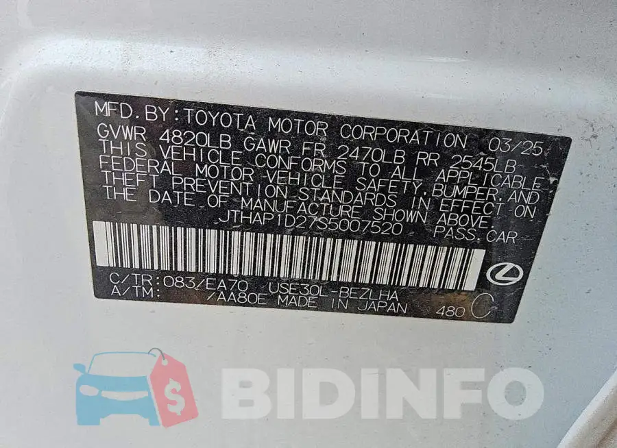 JTHAP1D27S5007520 Photo# 12