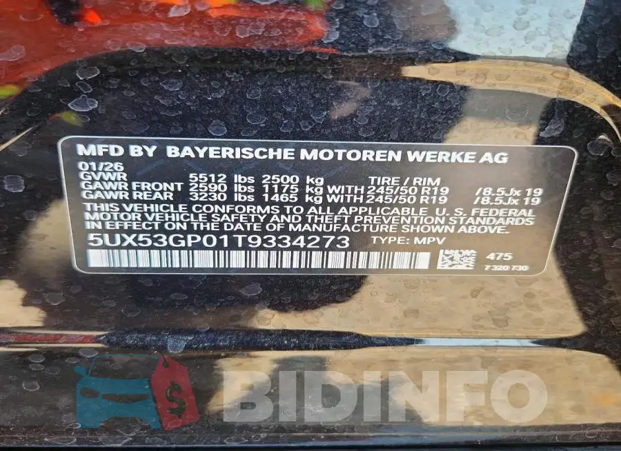 5UX53GP01T9334273 Photo# 12