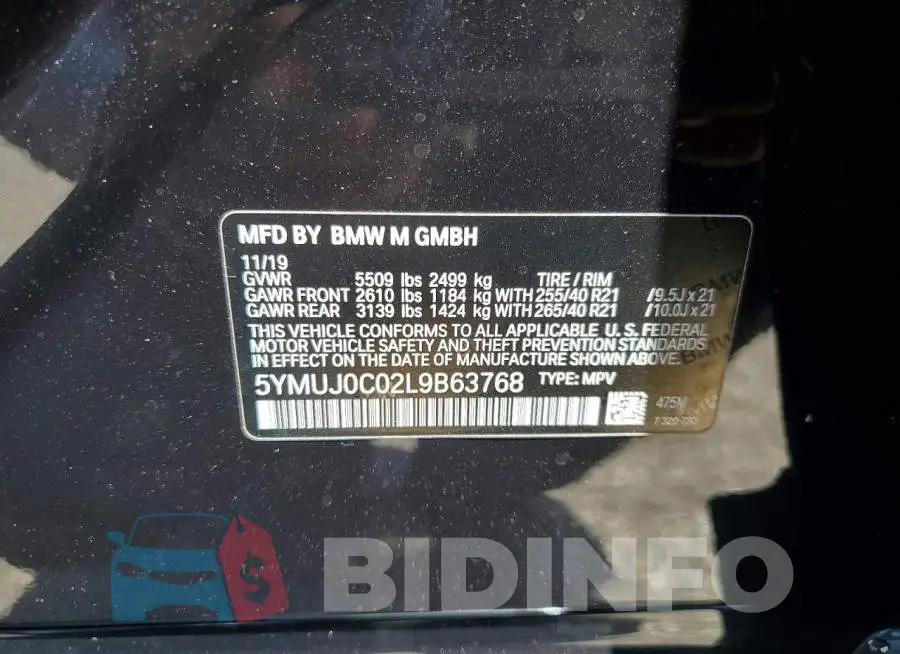 5YMUJ0C02L9B63768 Photo# 13