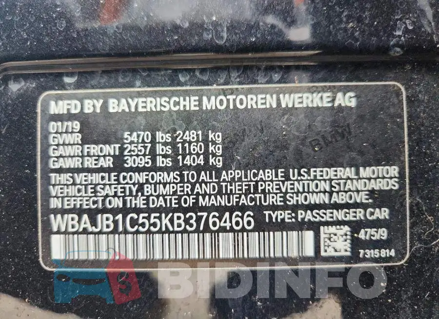 WBAJB1C55KB376466 Photo# 12