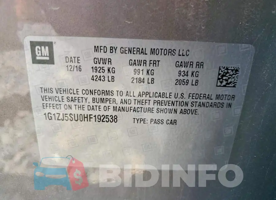 1G1ZJ5SU0HF192538 Photo# 13