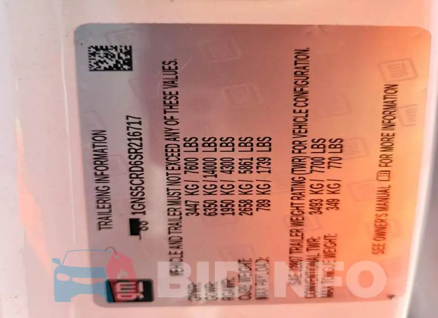 1GNS5CRD6SR216717 Photo# 14