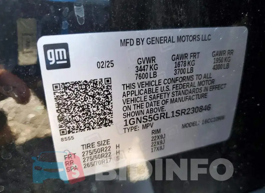 1GNS5GRL1SR230846 Photo# 13