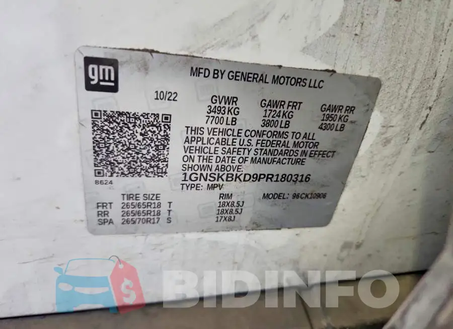 1GNSKBKD9PR180316 Photo# 13