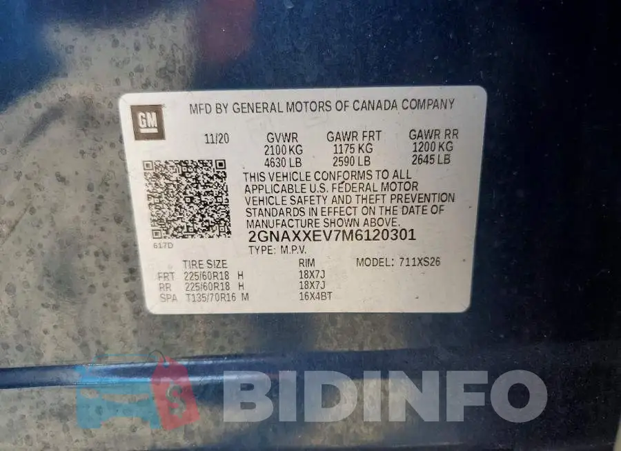 2GNAXXEV7M6120301 Photo# 12