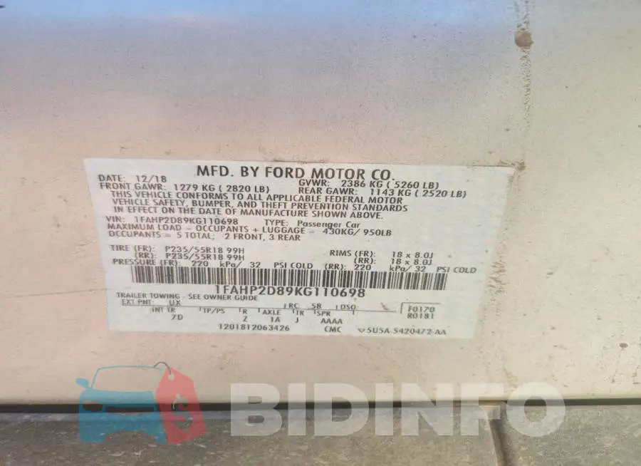 1FAHP2D89KG110698 Photo# 13
