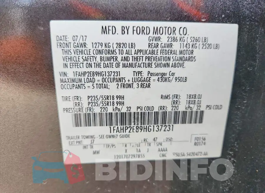 1FAHP2E89HG137231 Photo# 12