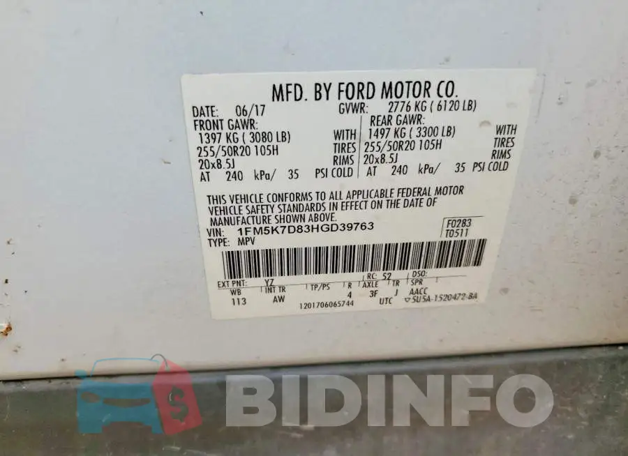 1FM5K7D83HGD39763 Photo# 13