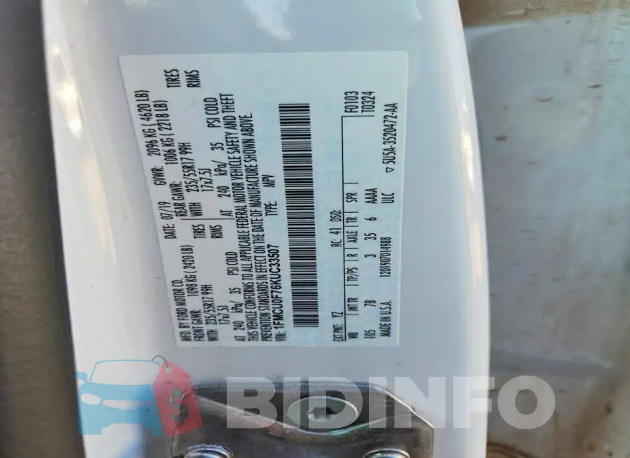 1FMCU0F76KUC33507 Photo# 13
