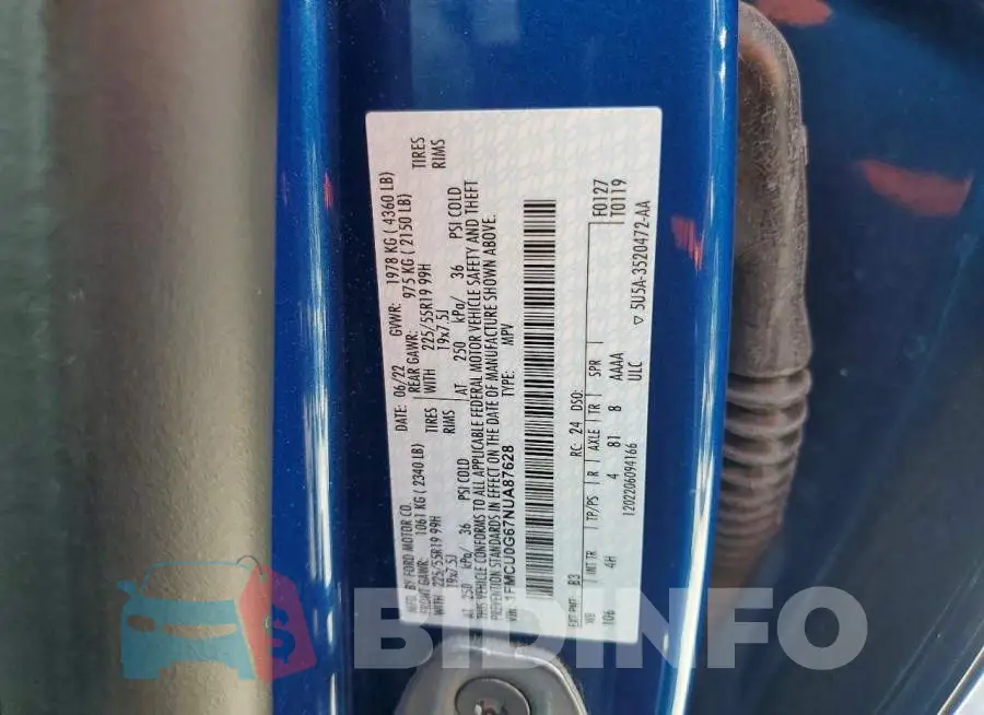 1FMCU0G67NUA87628 Photo# 13