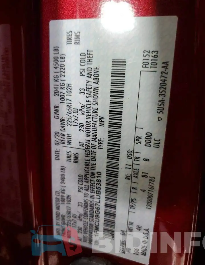 1FMCU9G67LUB53810 Photo# 13