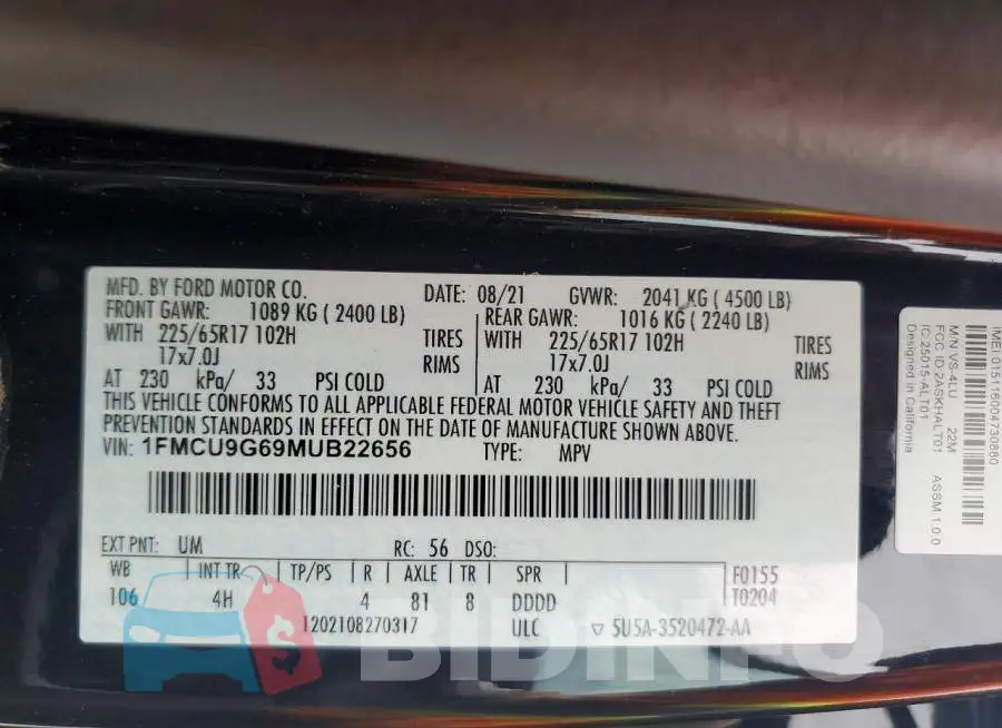 1FMCU9G69MUB22656 Photo# 13