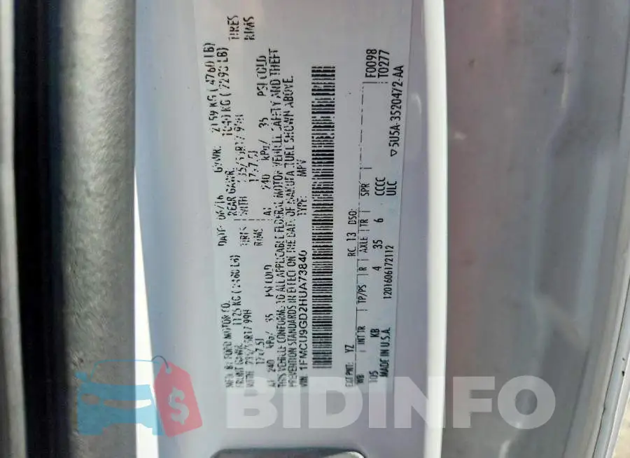 1FMCU9GD2HUA73840 Photo# 13