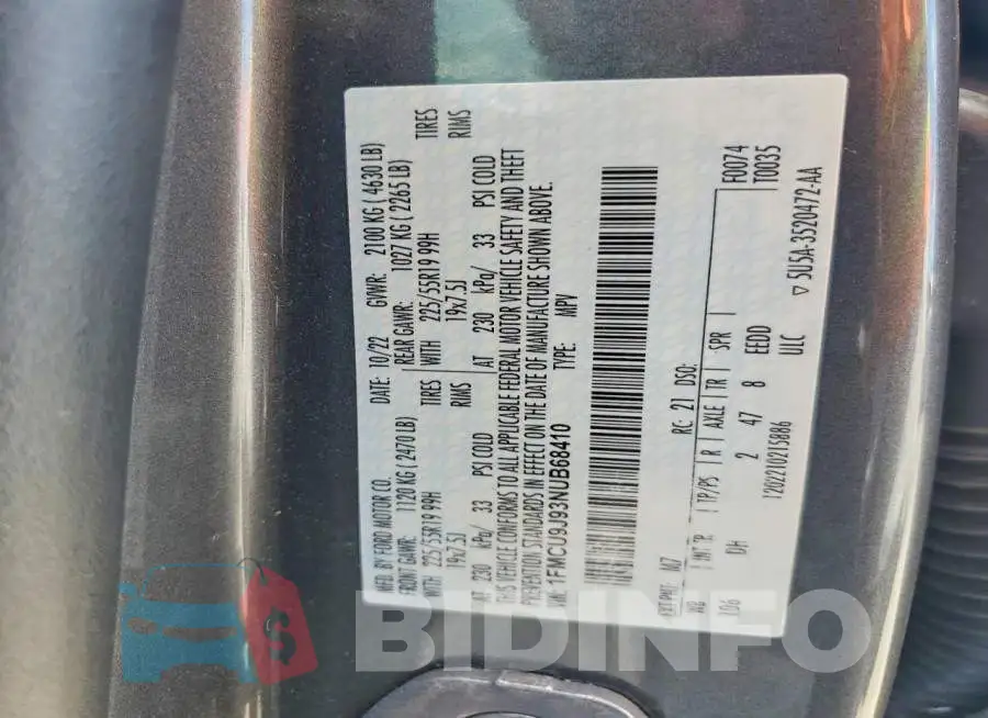 1FMCU9J93NUB68410 Photo# 13