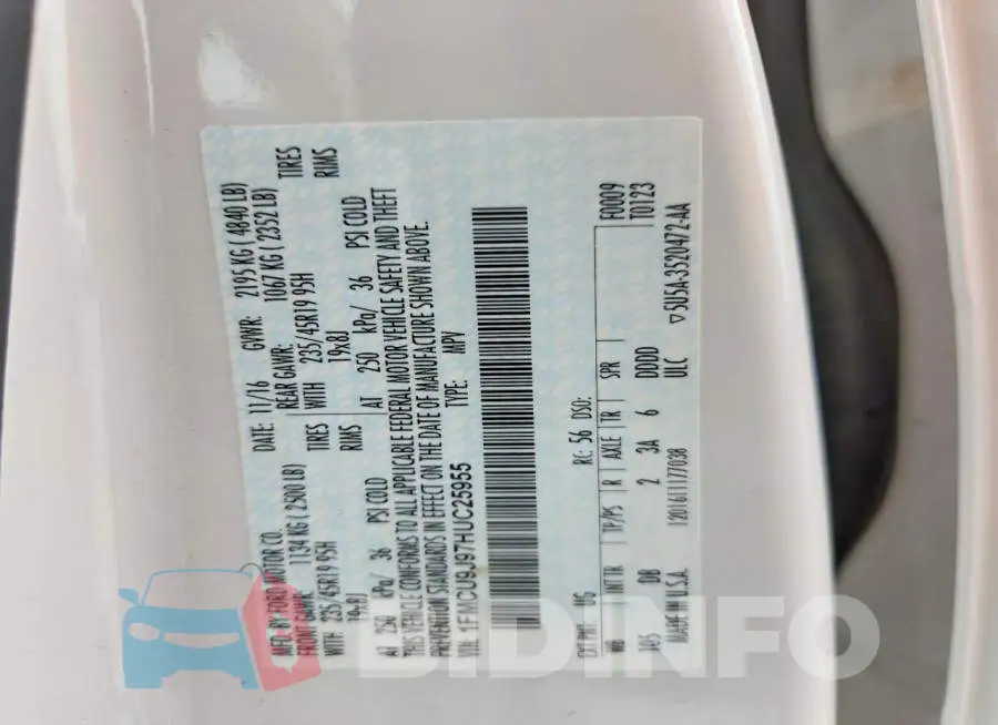 1FMCU9J97HUC25955 Photo# 13