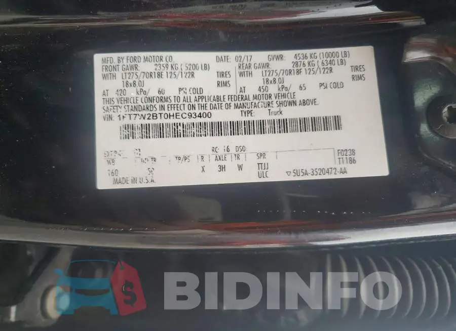 1FT7W2BT0HEC93400 Photo# 12