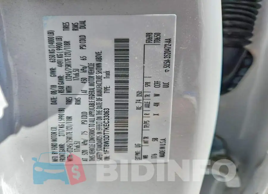 1FT8W3DT7KEC33063 Photo# 12