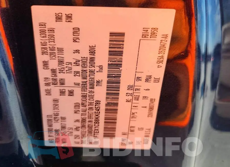 1FTEX1CB8KKE45789 Photo# 12