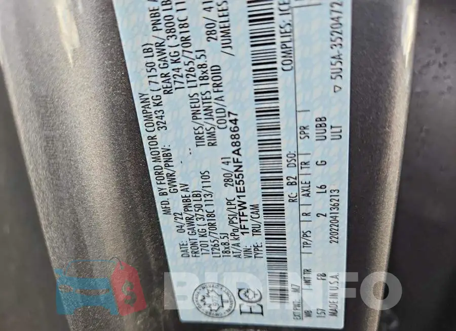 1FTFW1E55NFA88647 Photo# 12