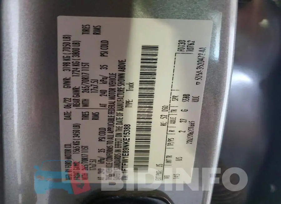 1FTFW1E89NKE15388 Photo# 12
