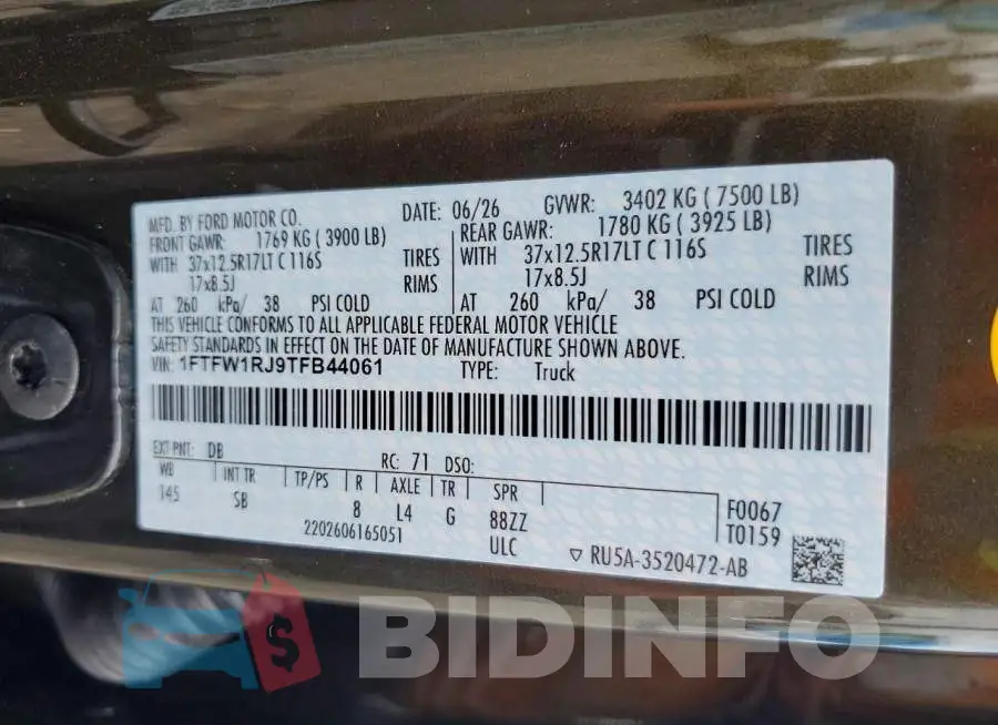 1FTFW1RJ9TFB44061 Photo# 12