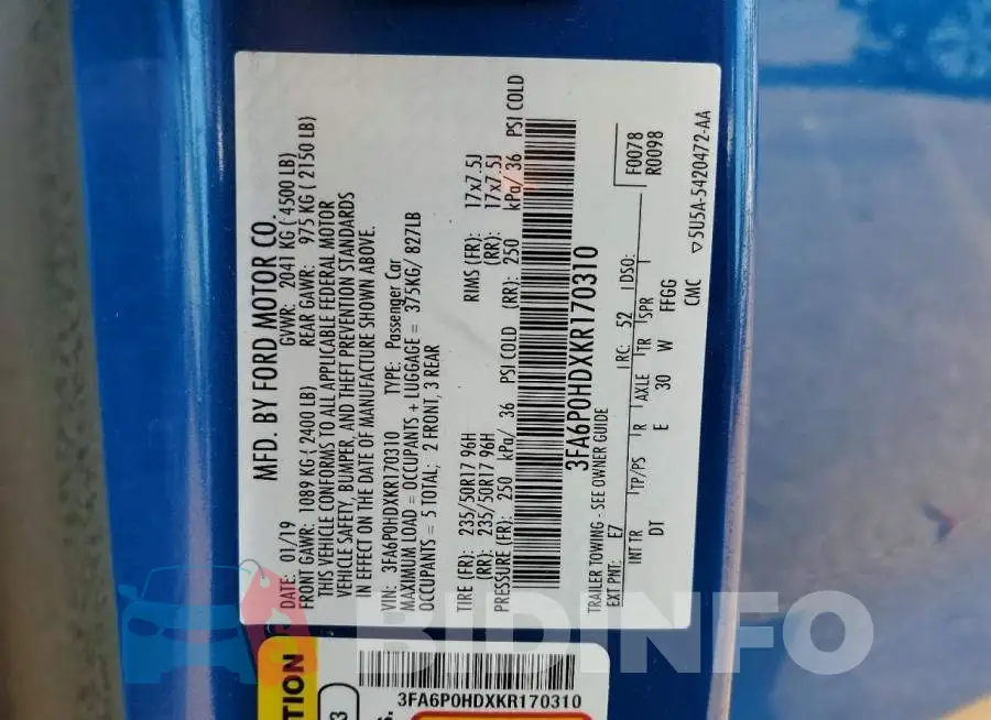 3FA6P0HDXKR170310 Photo# 12