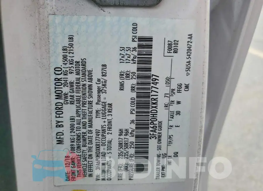 3FA6P0HDXKR177497 Photo# 12