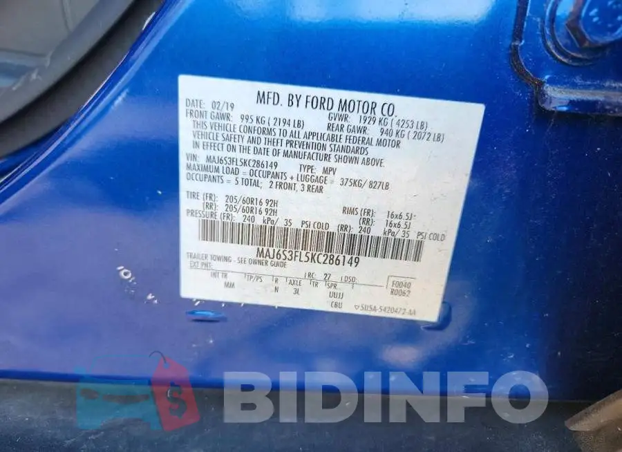 MAJ6S3FL5KC286149 Photo# 13