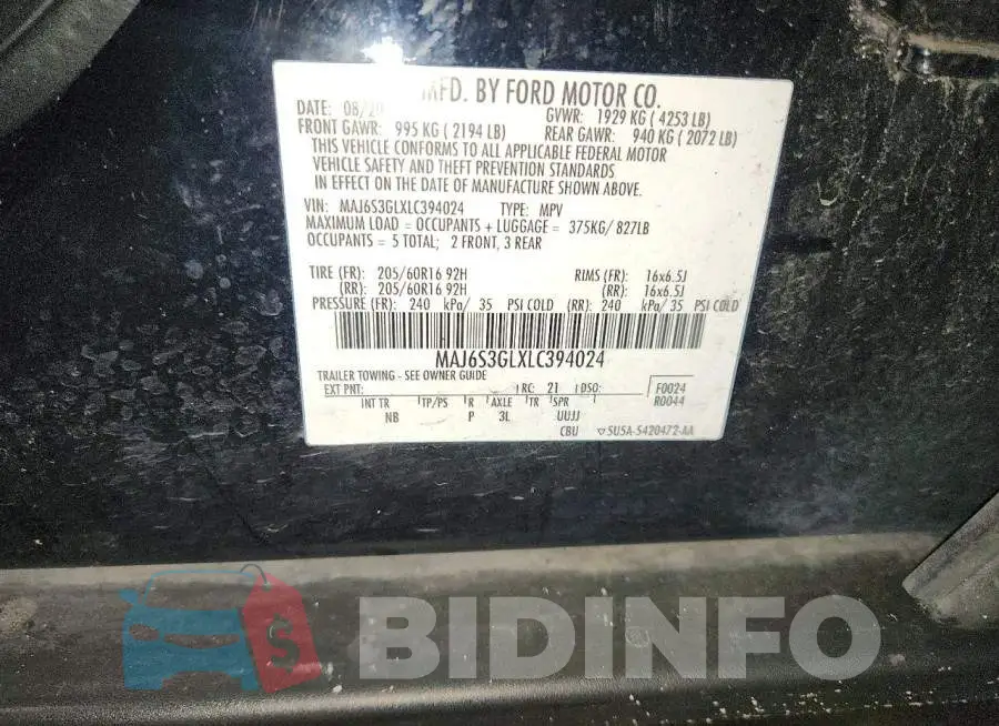 MAJ6S3GLXLC394024 Photo# 13