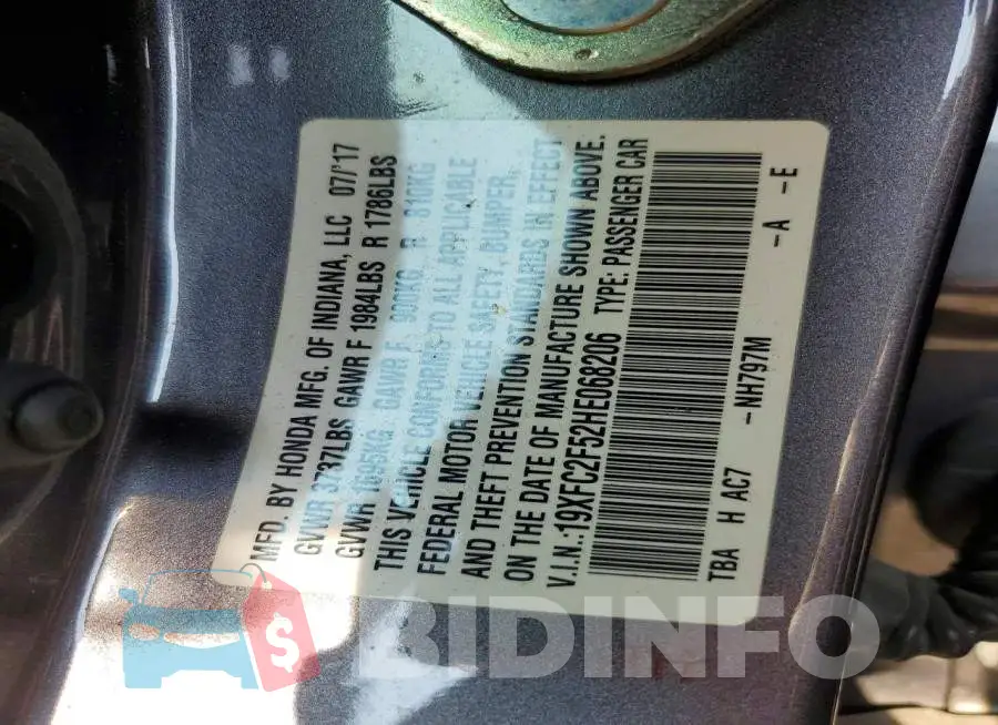 19XFC2F52HE068206 Photo# 12