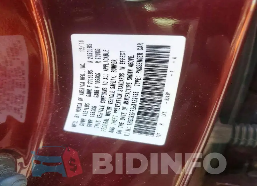 1HGCR2F72HA129755 Photo# 12
