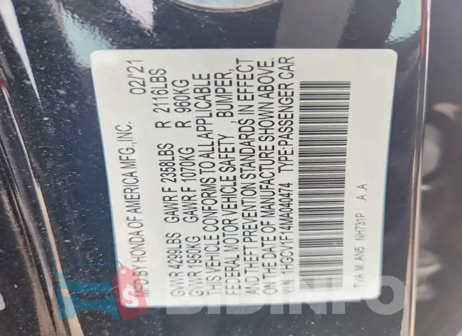 1HGCV1F14MA040474 Photo# 12