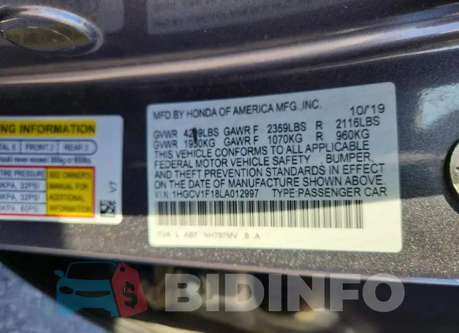 1HGCV1F18LA012997 Photo# 12