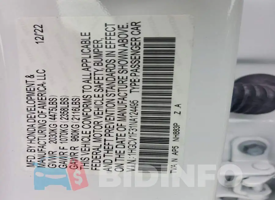 1HGCV1F31NA124495 Photo# 12