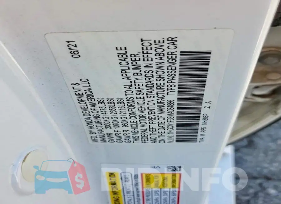 1HGCV1F33MA084886 Photo# 13