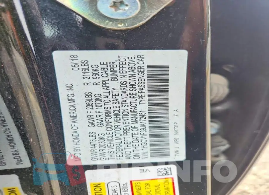 1HGCV1F39JA172451 Photo# 13
