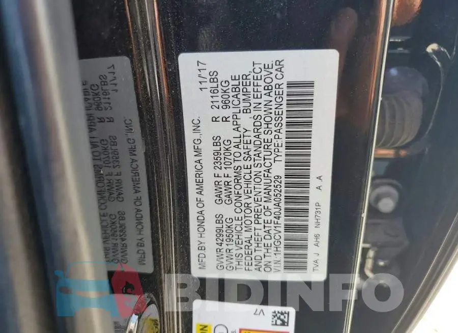1HGCV1F40JA052529 Photo# 13