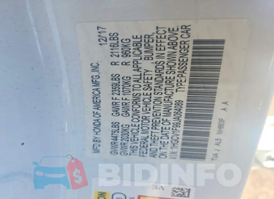 1HGCV1F99JA064089 Photo# 12